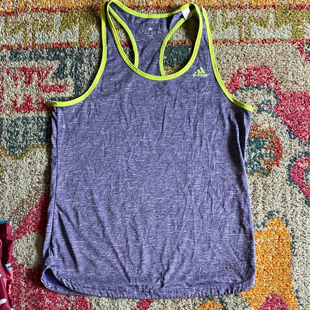 3/$10 Adidas Women's Heathered Purple Tank Top with Neon Accents